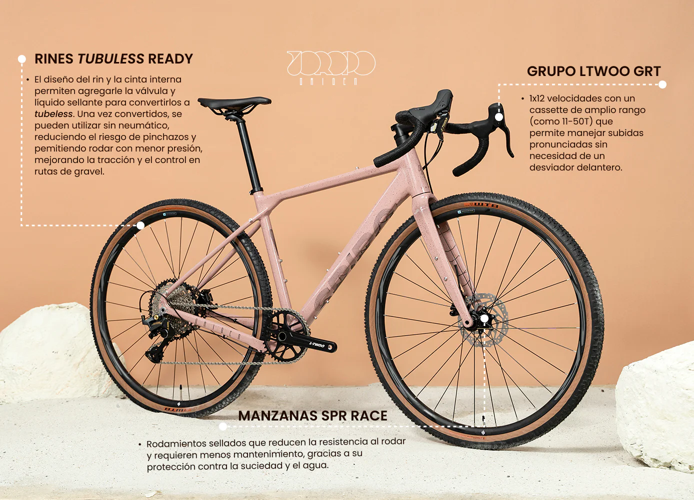 Bicicleta de gravel ORIGEN AL en aluminio con tenedor en carbono y grupo LTWOO GRT de 1x12 velocidades - Image 4