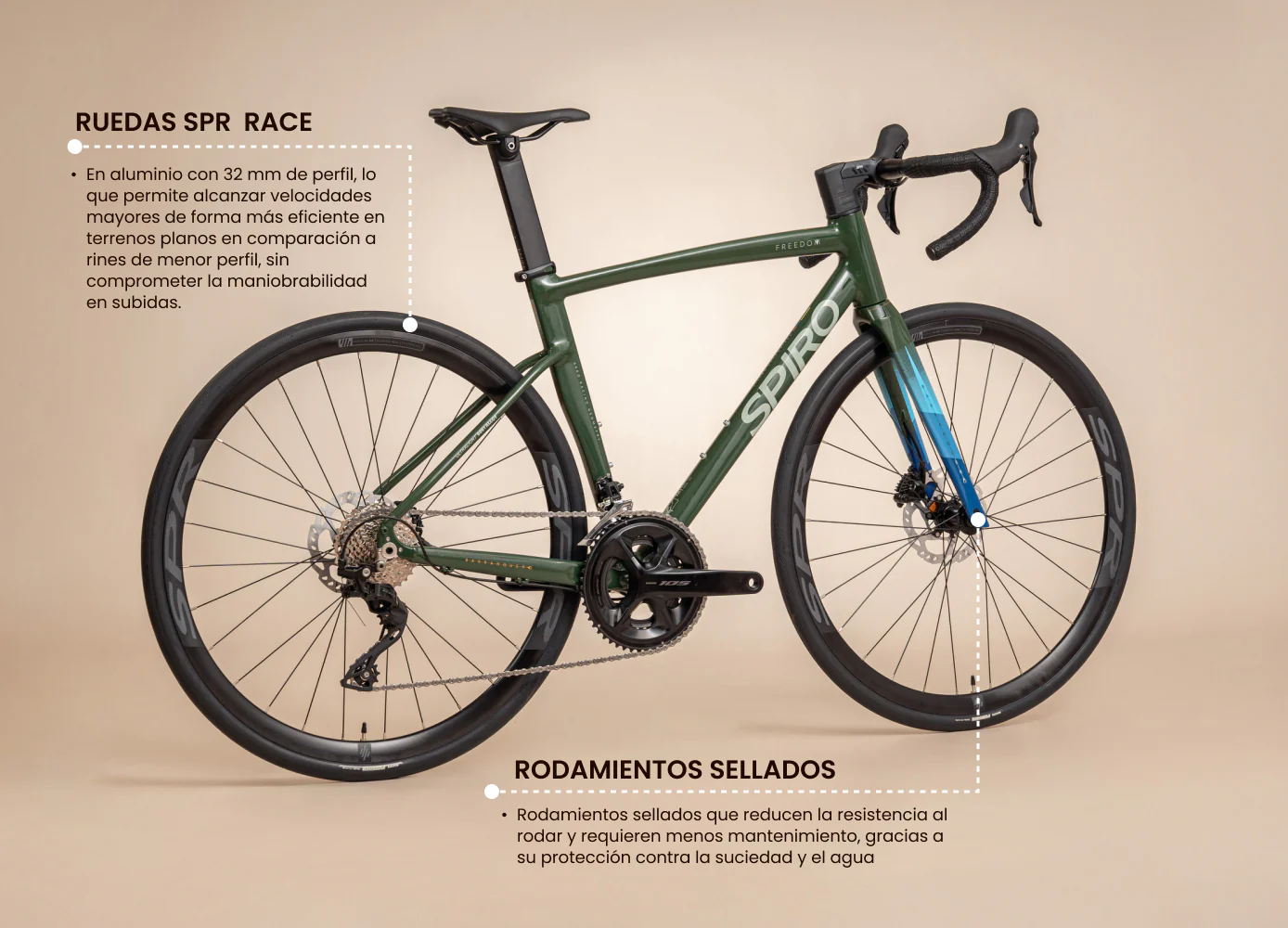 Bicicleta de ruta FREEDOM en aluminio con tenedor en carbono y Shimano 105 de 2x12 vel. - Image 5