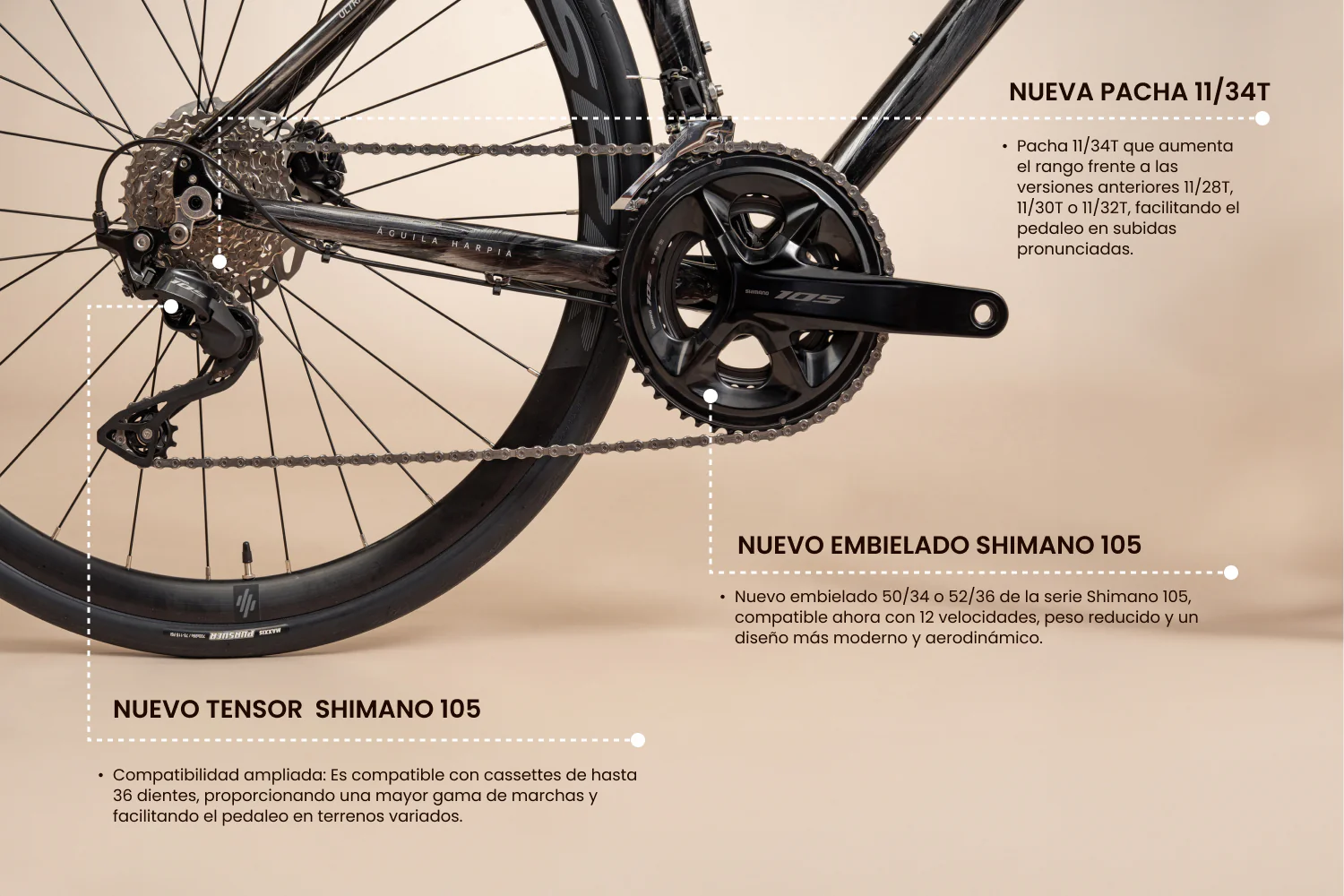 Bicicleta de ruta FREEDOM en aluminio con tenedor en carbono y Shimano 105 de 2x12 vel. - Image 5